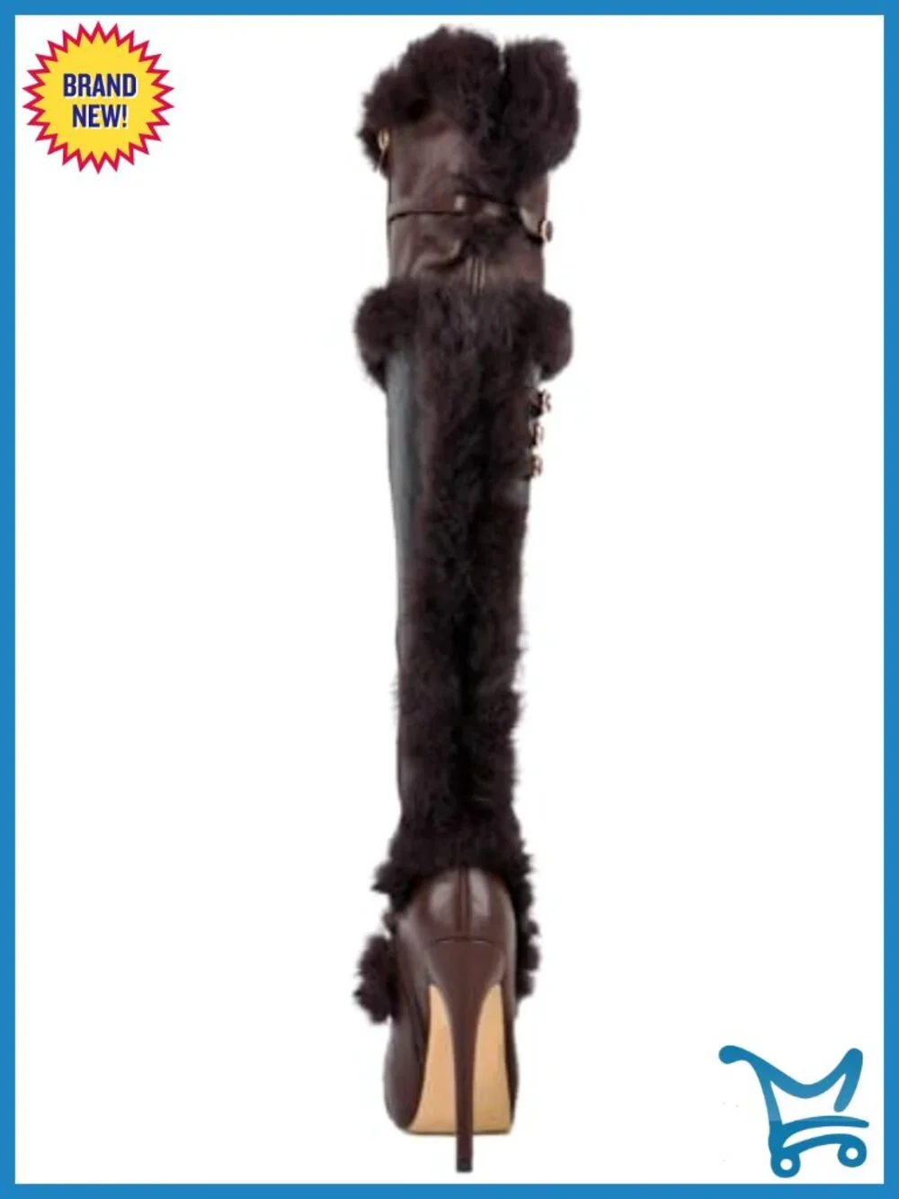 Platform Thigh High Boots Studded Faux Fur Heels Stilettos